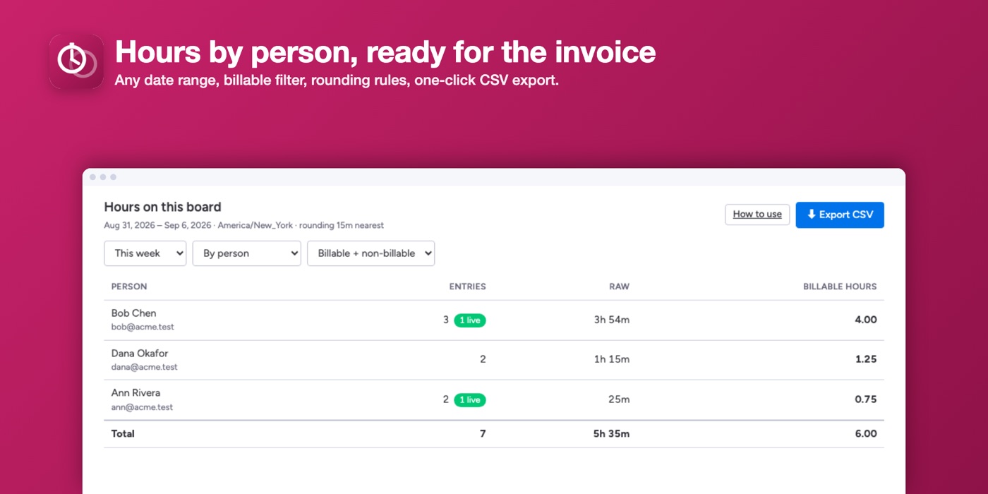 Rollup by person with CSV export